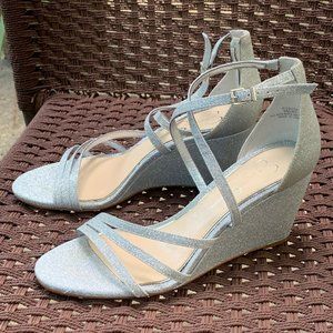 Jessica Simpson Silver Sparkle Strappy Wedge Sandals